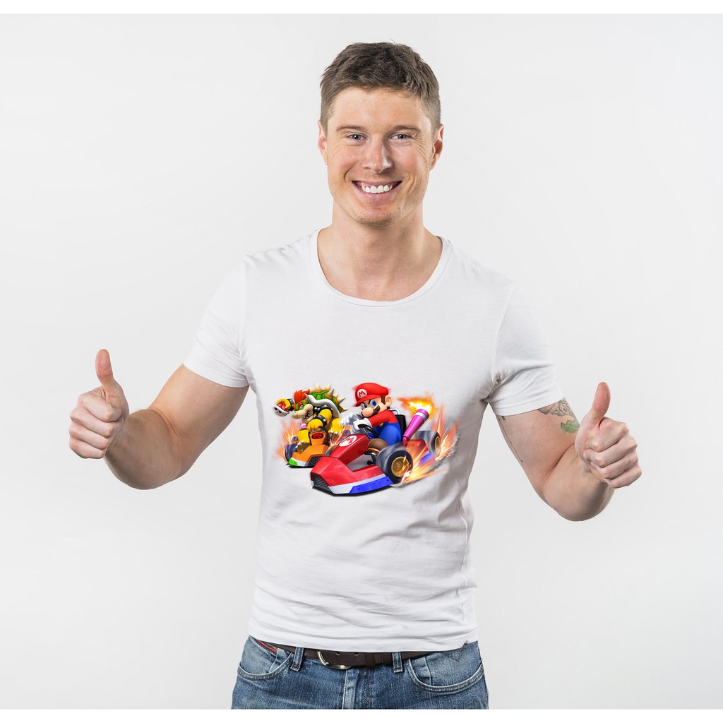 Áo thun in hình Super Mario đua xe