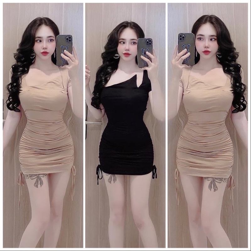 Đầm body rút hai bên thun borip xịn