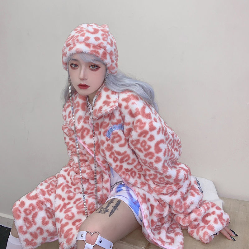 Áo Khoác Giả Lông Cừu Dáng Dài In Họa Tiết Bò Sữa Xinh Xắn Cho Nữ