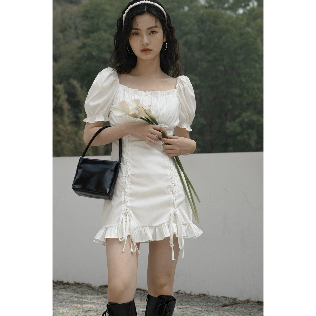[NNY] Đầm trắng nhún ngực thắt hai dây chéo - V049 | BigBuy360 - bigbuy360.vn