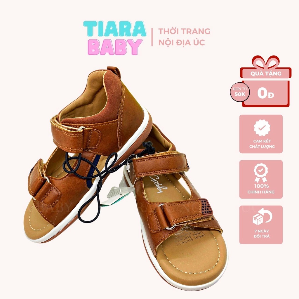 Giày sandal màu da bò cao cấp, giày có quai hậu đi học đế êm cho bé trai 17 - 18cm, từ 3 tuổi trở lên
