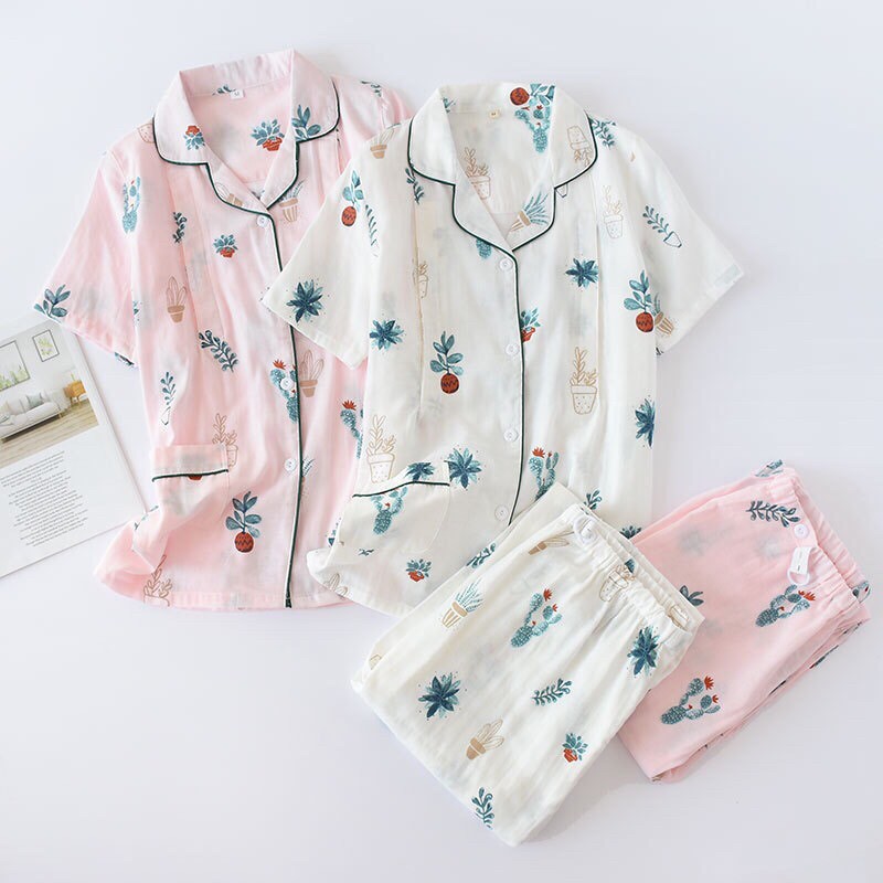 Pijama Sau Sinh Cho Con Bú Chất Xô Nhật Tay Ngắn Quần Dài