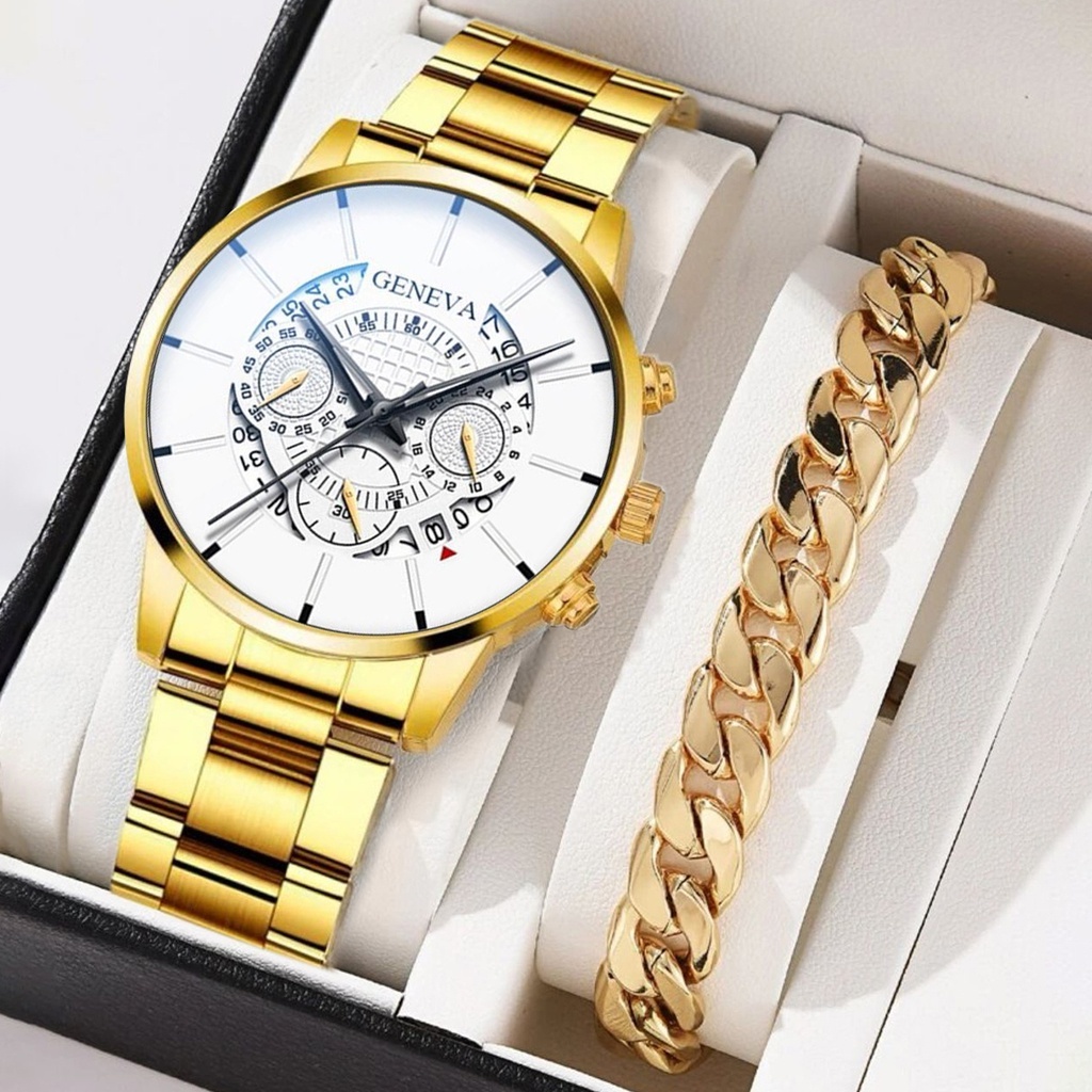 Đồng Hồ Quartz Nam Hiển Thị Ngày, Chất Liệu Thép Không Gỉ, Nhãn Hiệu Geneva