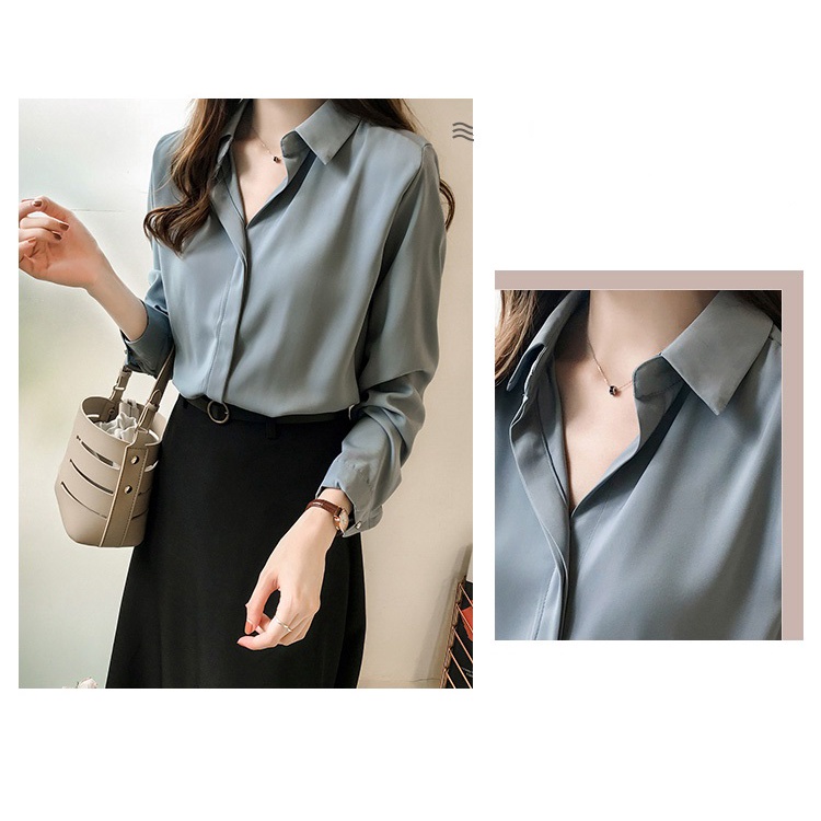 Áo sơ mi công sở nữ form rộng hàng Quảng Châu, Áo sơ mi trắng, đen, xanh, cam dài tay cực xinh