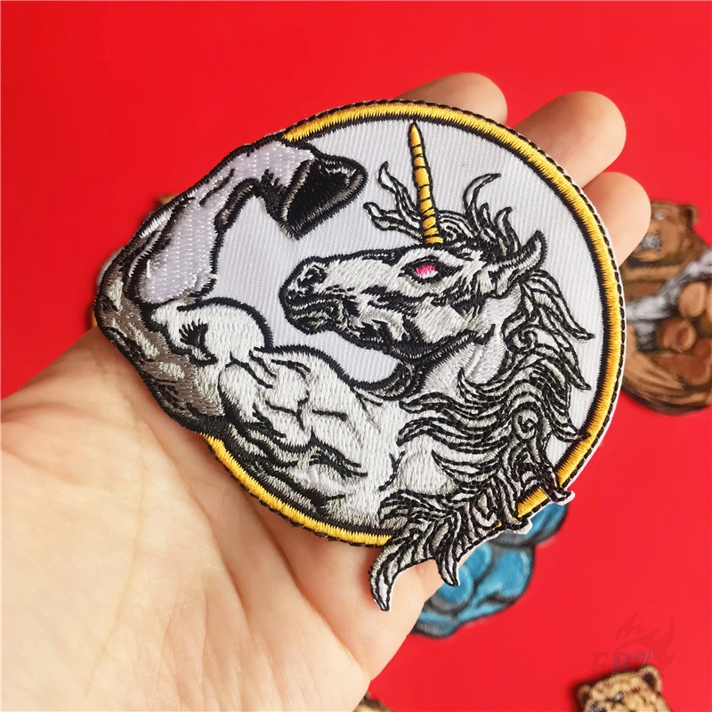 ☸ Sticker Ủi Thêu Hình Động Vật Cơ Bắp - Gấu / Cá Mập / Kỳ Lân / Cá Mập ☸ 1 Sticker Ủi Thêu Hình Huy Hiệu