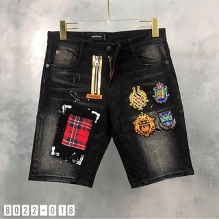 Quần bò ngố khoá lệch vàng thêu logo vá đỏ cực chất 2021 - Quần short jean - Quần bò lửng