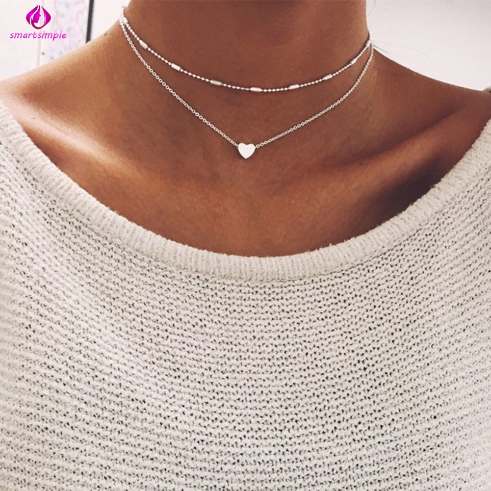Vòng Cổ Choker Hai Lớp Mặt Hình Trái Tim Thời Trang Cho Nữ 2017