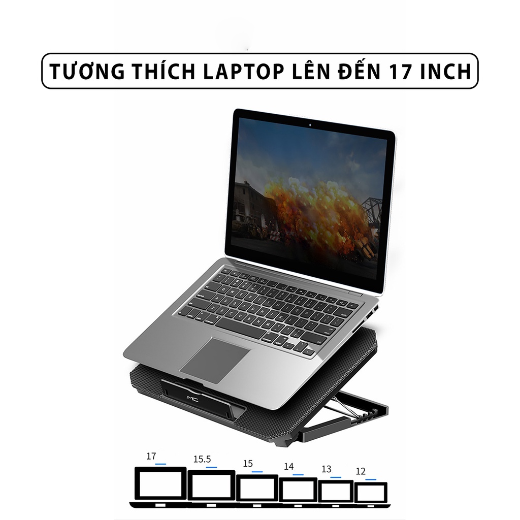 Đế tản nhiệt laptop máy tính bảng mcbook SIDOTECH Q100 làm mát nhanh đèn led gaming quạt chống ồn 4 mức chỉnh độ cao