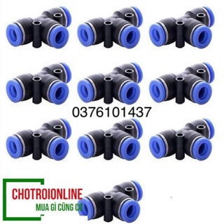 Đầu cút nối nhanh chữ t cho ống 4mm, 6mm, 8mm, 10mm, 12mm