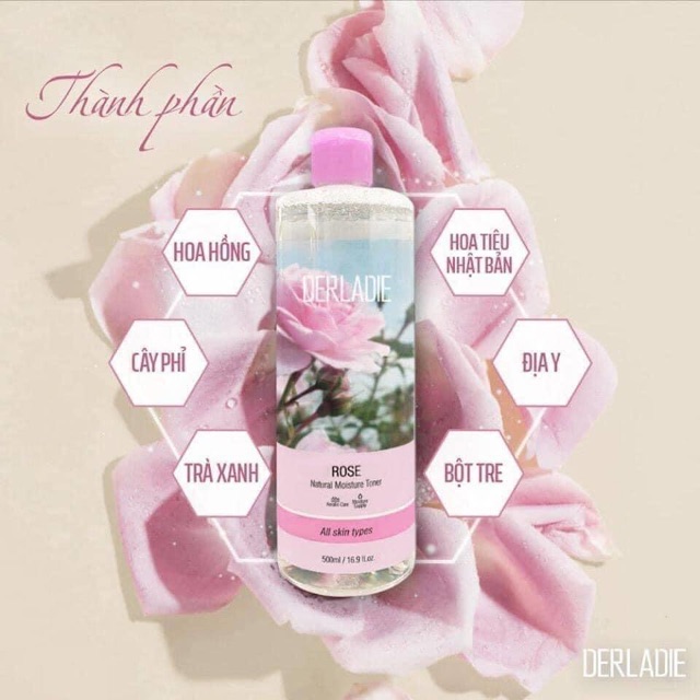 Nước hoa hồng Derladie rose toner derladie hương hoa hồng cấp ẩm se khít lỗ chân lông sáng da mờ thâm mụn