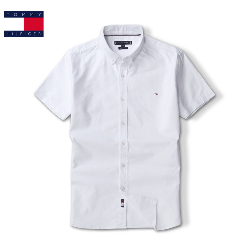 Áo Sơ Mi Tommy Hilfiger Tay Ngắn Màu Trơn Thoáng Khí Thời Trang Công Sở Cao Cấp Cho Nam