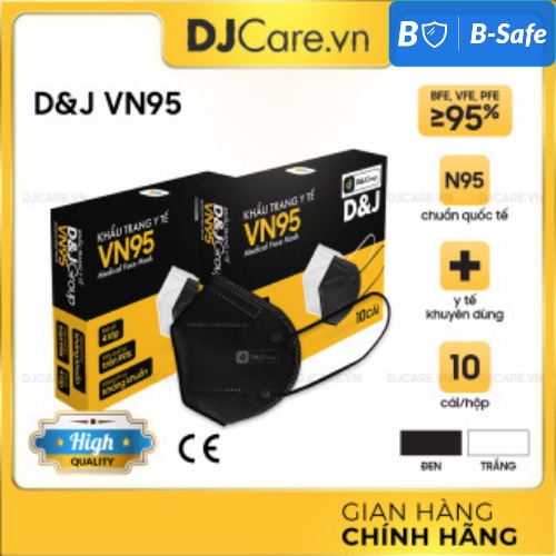 Khẩu trang N95 VN95 D&amp;J đen/trắng (10 cái/ hộp) - HÀNG CAO CẤP FAMAPRO - BẢO VỆ HÔ HẤP - DJ - D&amp;J CARE - Bsafe