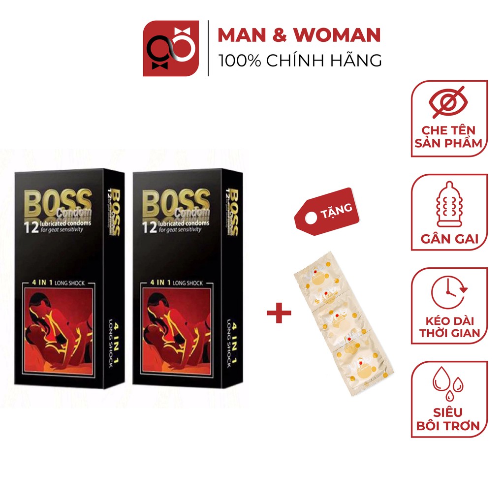 Bộ 2 bao cao su 4in1 Gân Gai Kéo dài thời gian Siêu Mỏng Boss 24 cái CB015