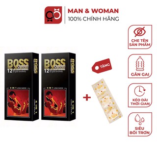 Bộ 2 bao cao su 4in1 Gân Gai Kéo dài thời gian Siêu Mỏng Boss 24 cái CB015