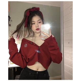 Áo cardigan cổ chữ V tay dài kiểu croptop