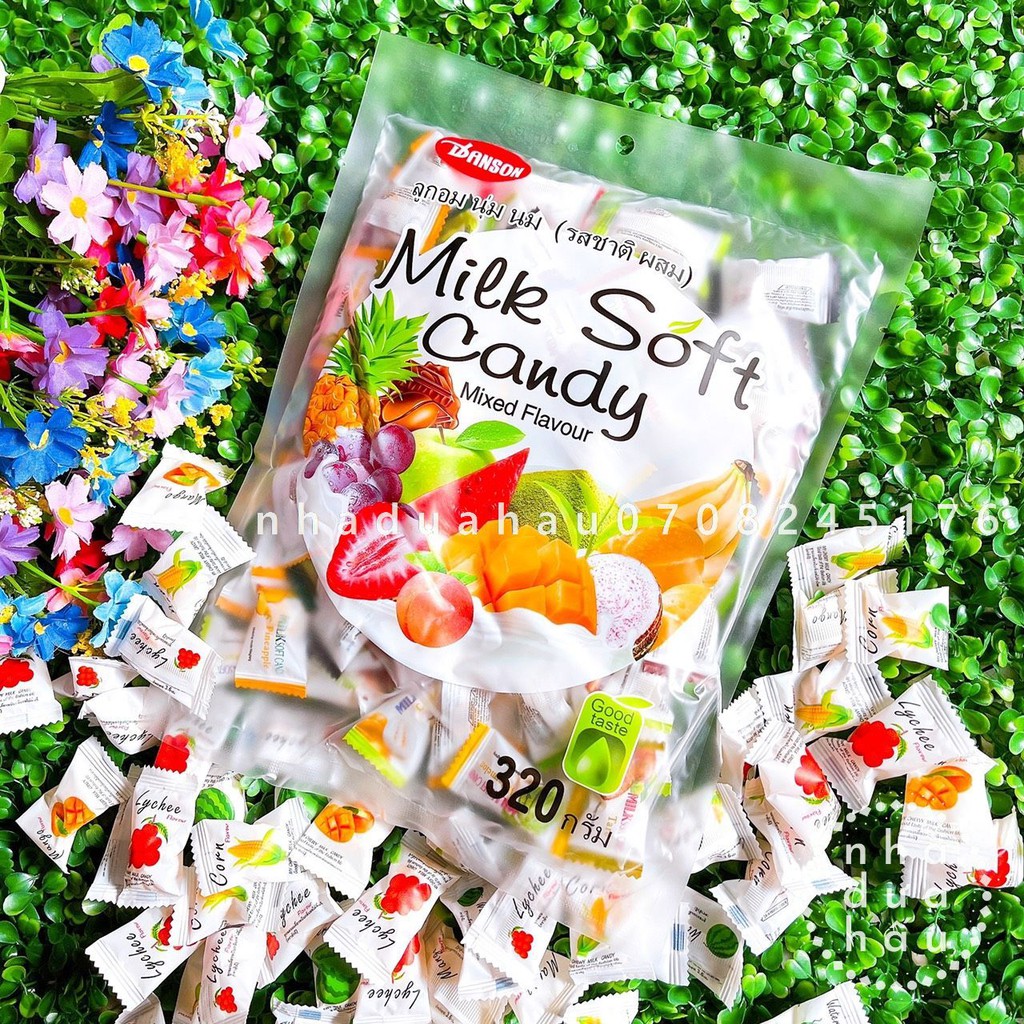 Kẹo dẻo sữa nhai mềm vị trái cây mix vị Milk Soft Thái Lan chuẩn xịn gói 320g