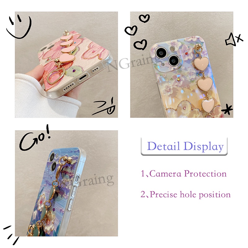 Ốp Điện Thoại Mềm Cho Honor 70 / Honor70 Pro / Honor 70Pro + Plus Tranh Sơn Dầu Hoa Kim Cương Giả TPU Silicone Bao Gồm Tất Cả Camera Ốp Lưng Chống Sốc Với Vòng Tay Trái Tim Thời Trang