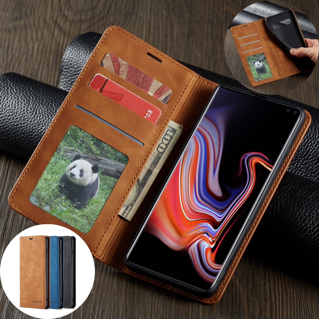 Bao da điện thoại thiết kế sang trọng có ngăn đựng thẻ tiện dụng cho Samsung Galaxy S10 S8 S9+ Plus