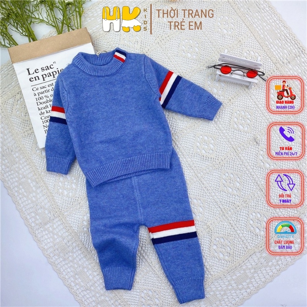 Bộ len cho bé trai từ 1-6 tuổi, chất len cao cấp mềm mịn đanh lì, họa tiết sọc kẻ 3 màu - HK KIDS (mã 1989)