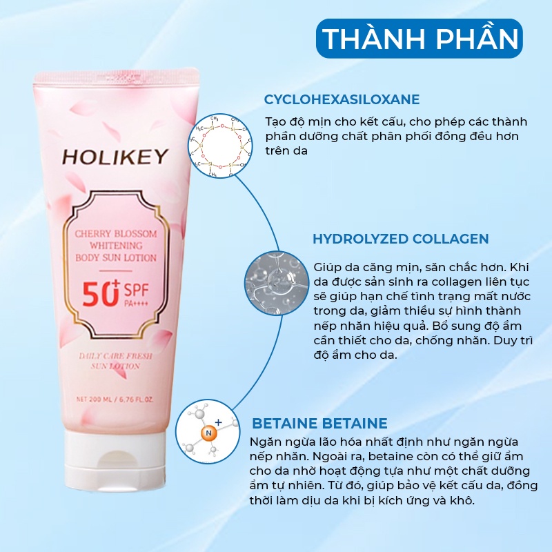 Kem Body Trắng Da Chống Nắng Holikey Hàn Quốc Cherry Blossom Whitening Lotion Giúp Trắng Da & Dưỡng Ẩm 200ml