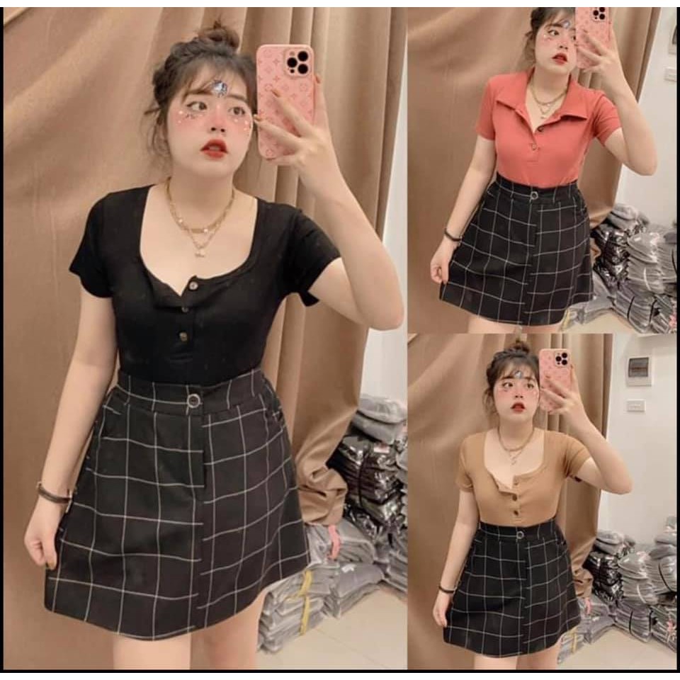 [55-100KG] Chân Váy Kẻ Đen Maii Thươngg Bigsize