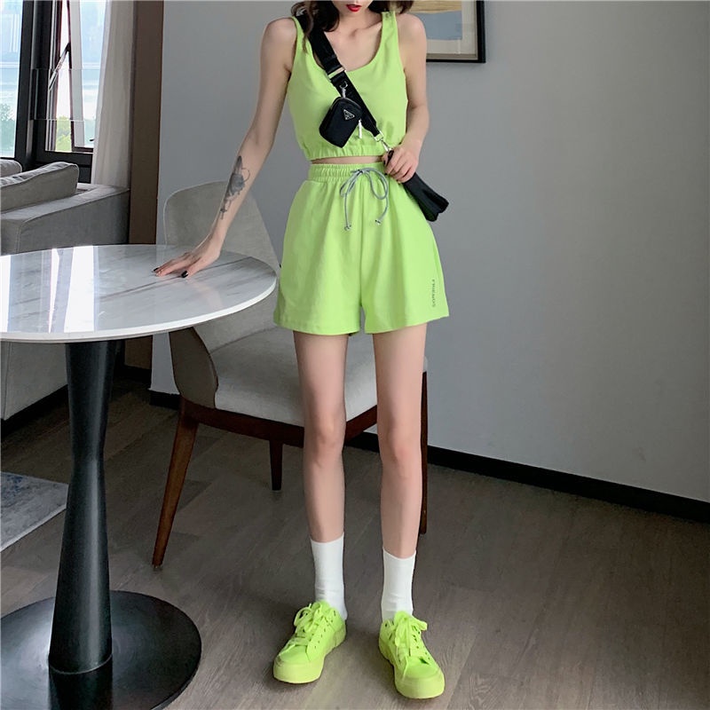 Bộ Đồ Thể Thao Áo Sát Nách Phối Quần Dài Dáng Rộng Phối Dây Rút Thời Trang Mùa Hè Cho Nữ