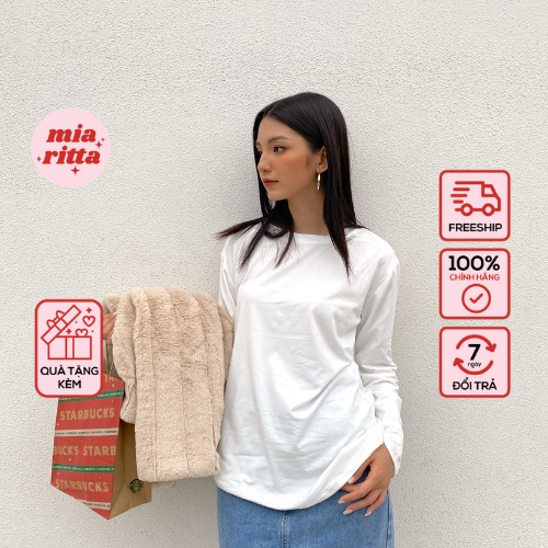 Áo phông trắng trơn oversize dài tay Mia Ritta A2106