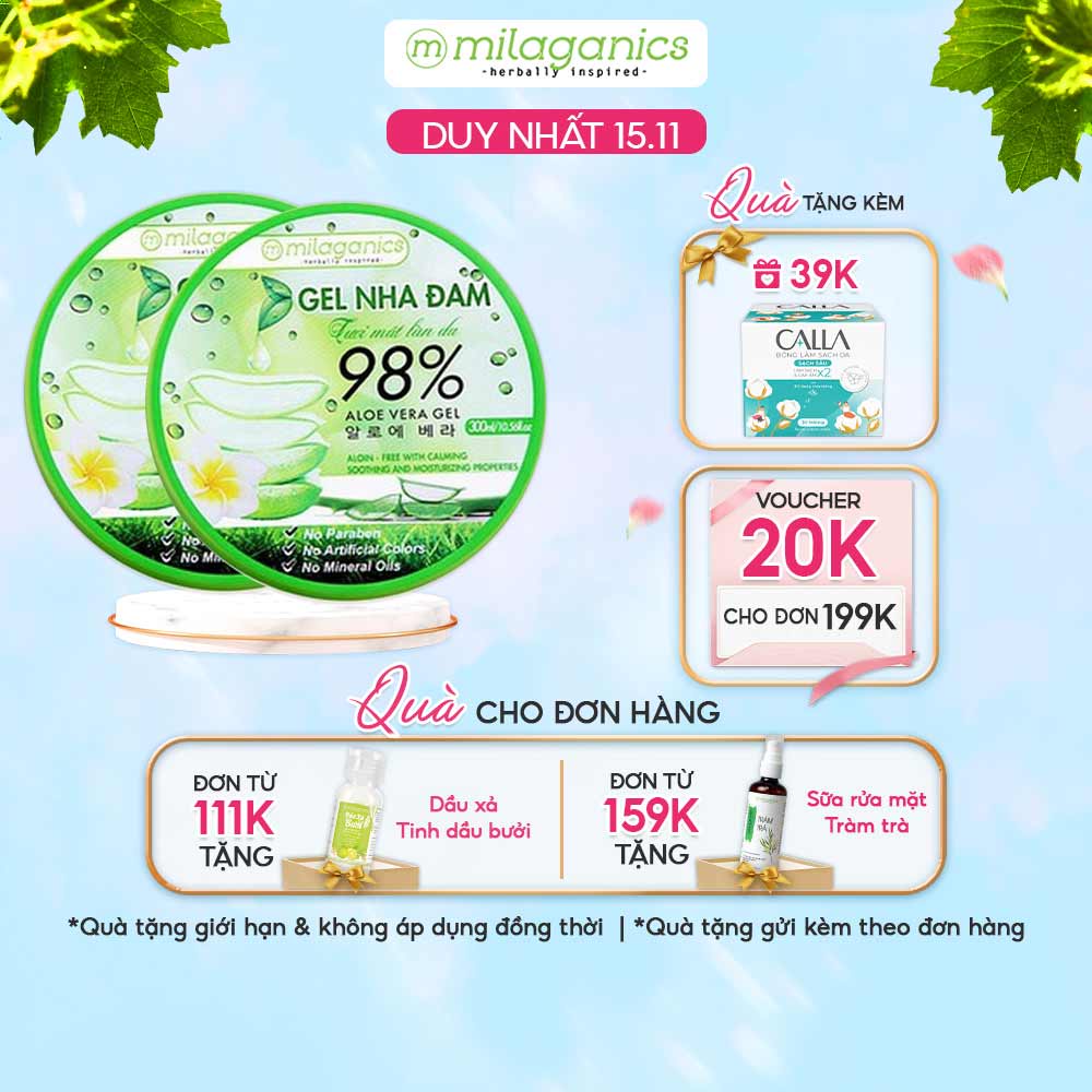 [Mã FMCGMALL -8% đơn 250K] Combo 2 Gel nha đam tươi dưỡng ẩm, chống lão hóa MILAGANICS 300ml/hộp
