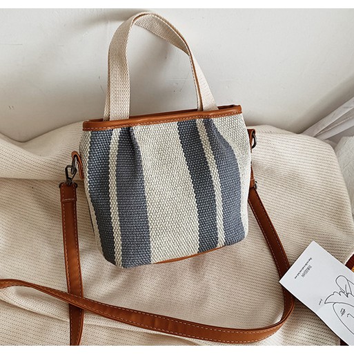 Túi xách vải sọc thời trang xinh xắn_Ảnh Thật