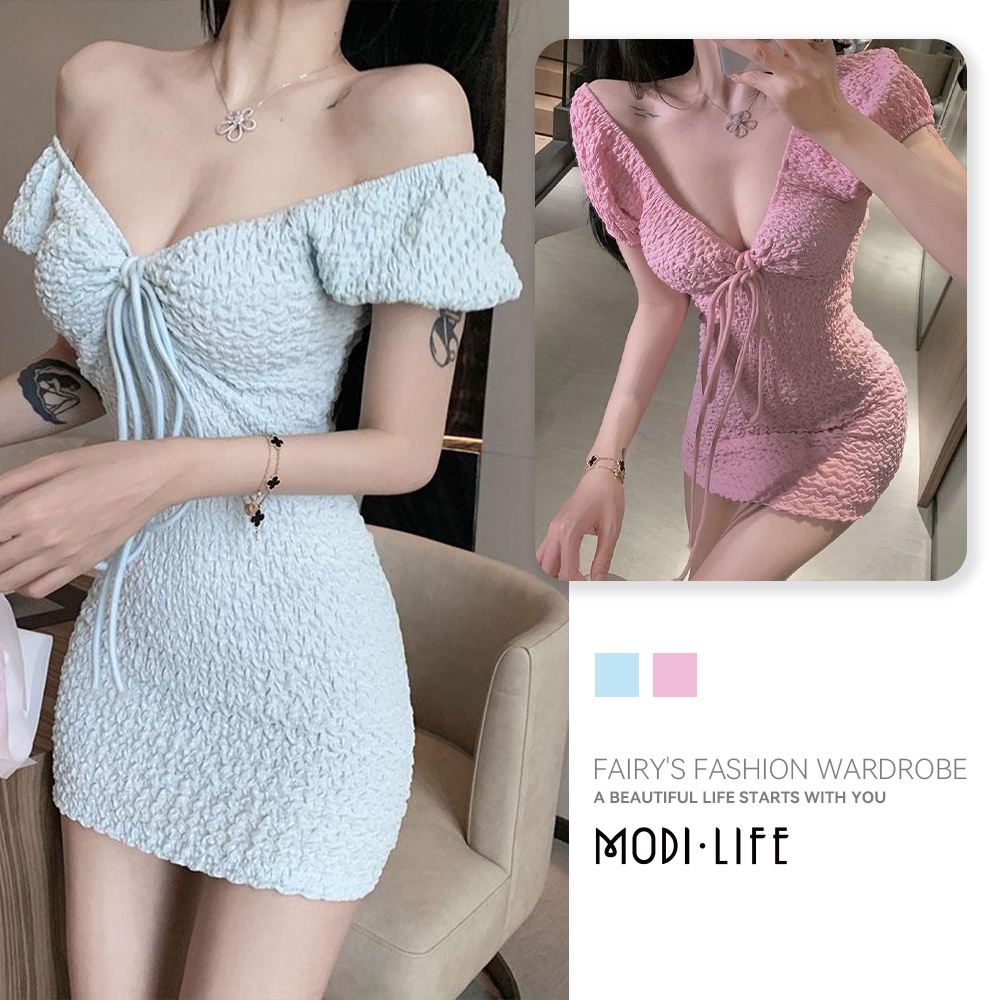 Đầm Trễ Vai Dáng Ôm Tay Phồng Thời Trang Quyến Rũ Cho Nữ