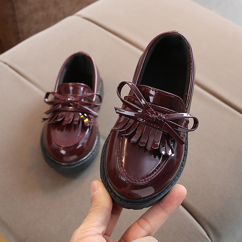 Giày Da Phối Tua Rua Phong Cách Anh Quốc Cho Bé Gái 1-10 Tuổi Size 21-37