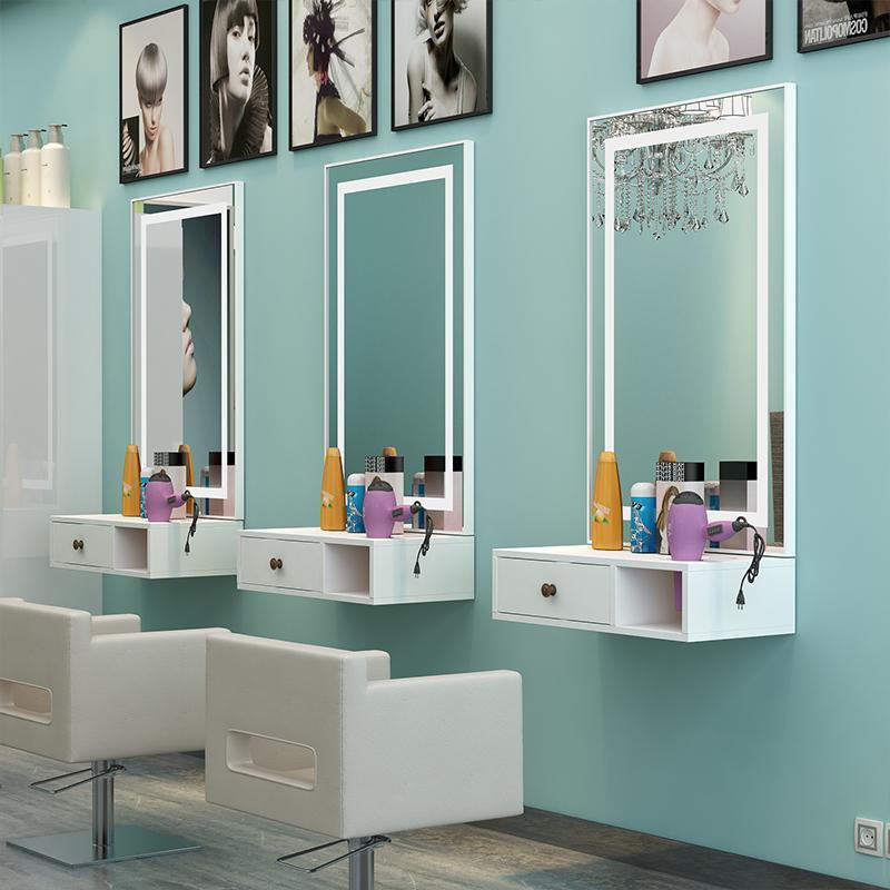 Gương treo tường cửa hàng cắt tóc người nổi tiếng làm tủ tích hợp đẹp hiệu đơn giản LED sàn có đèn