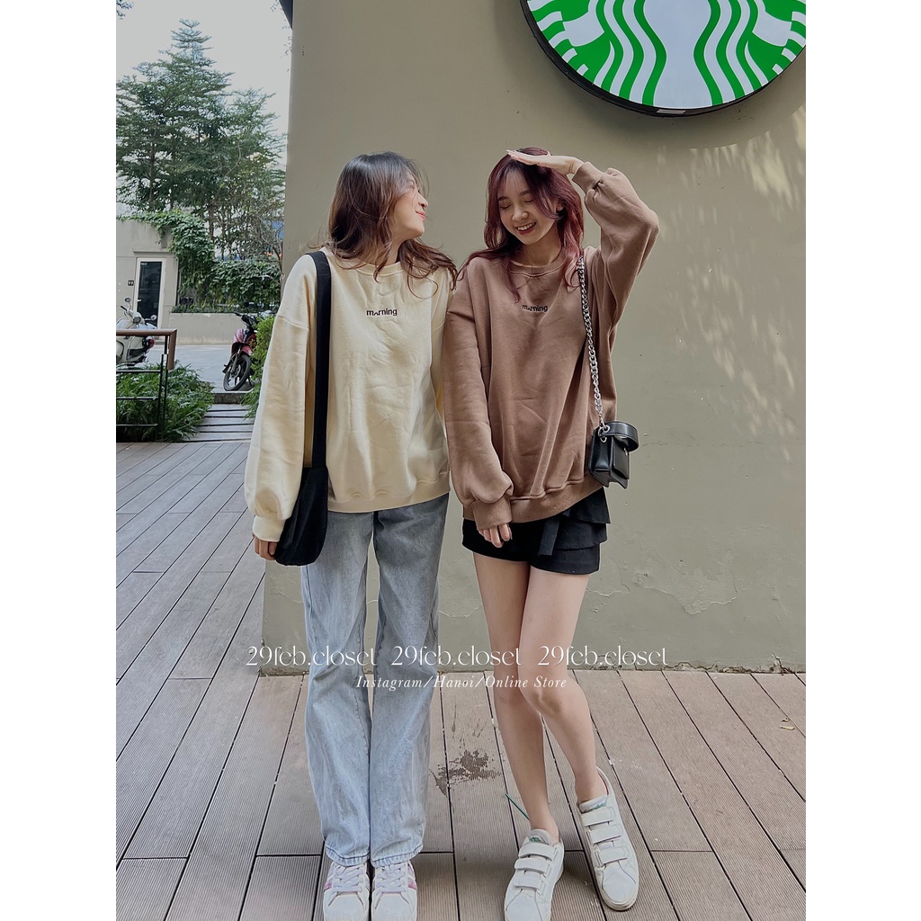 [Ảnh thật/Video] Áo sweater nỉ bông oversize thêu Morning tag 3158, mặc đôi nam nữ - 29feb.closet | BigBuy360 - bigbuy360.vn