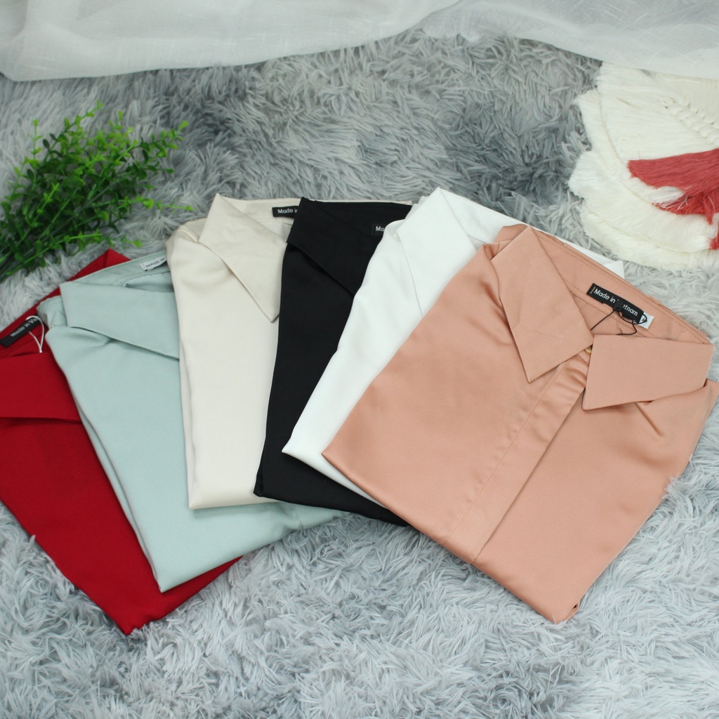 Áo Sơ Mi Nữ Dài Tay Màu Trơn Chất Lụa Ngọc Trai Nhiều Màu, Áo Kiểu Giấu Cúc Dáng Basic Dễ Phối Đồ SOMIE A04