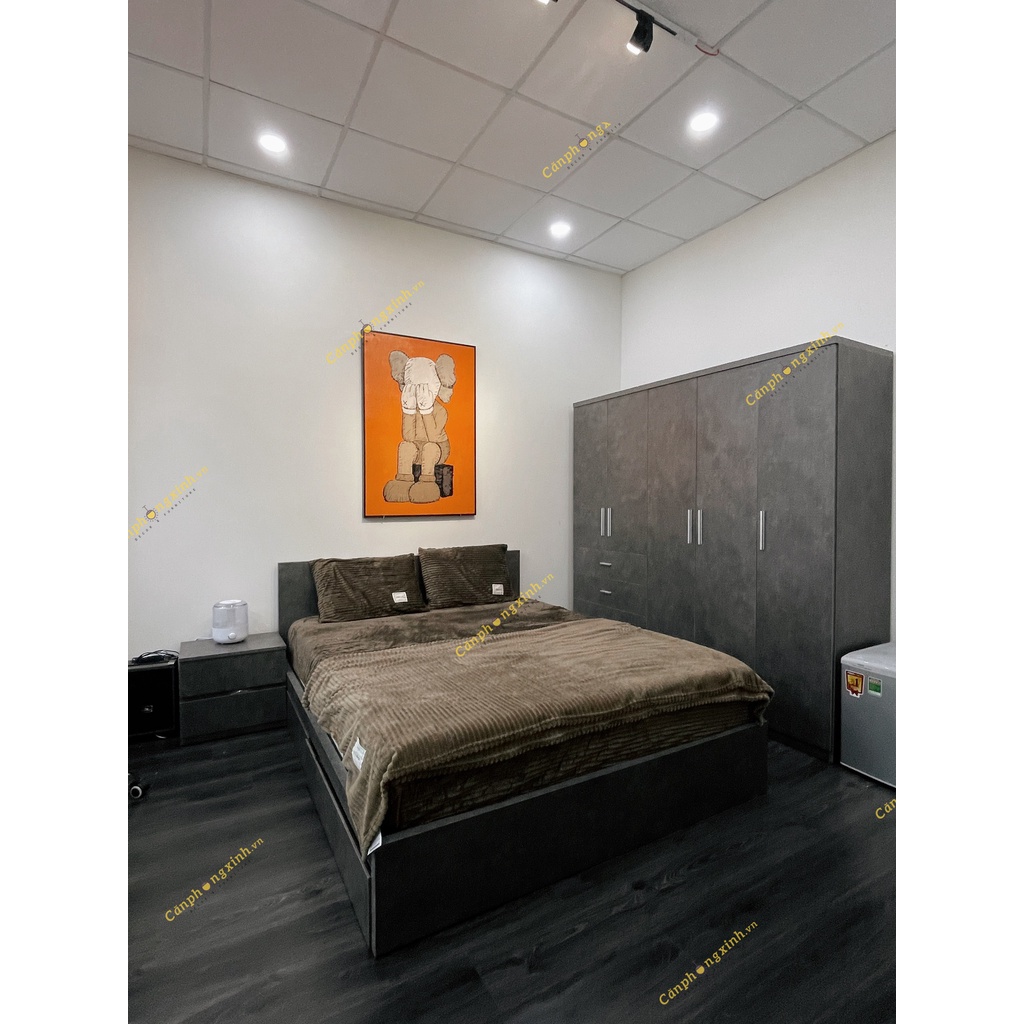 Giường ngủ gỗ cn MDF, giường 2 hộc kéo CPX-G47 màu Bê tông
