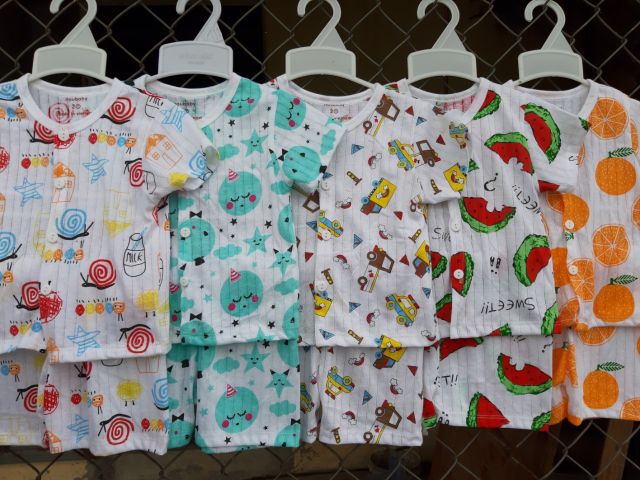 { chọn mẫu} bộ cotton giấy cộc tay cúc giữa bé trai/bé gái size 5-16kg