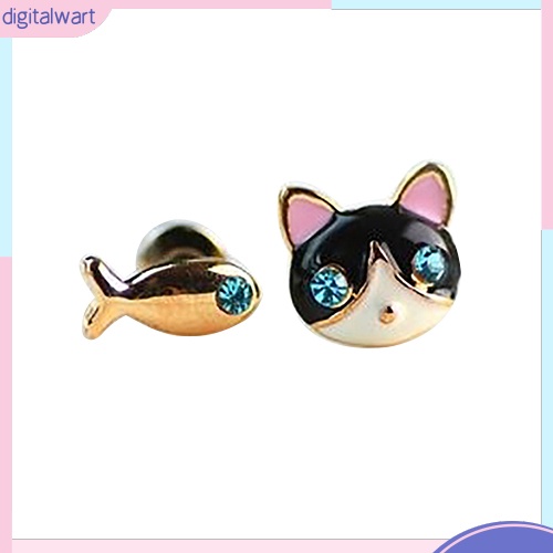 Cặp khuyên tai không đối xứng hình mèo và cá dễ thương nhỏ xinh dành cho nữ