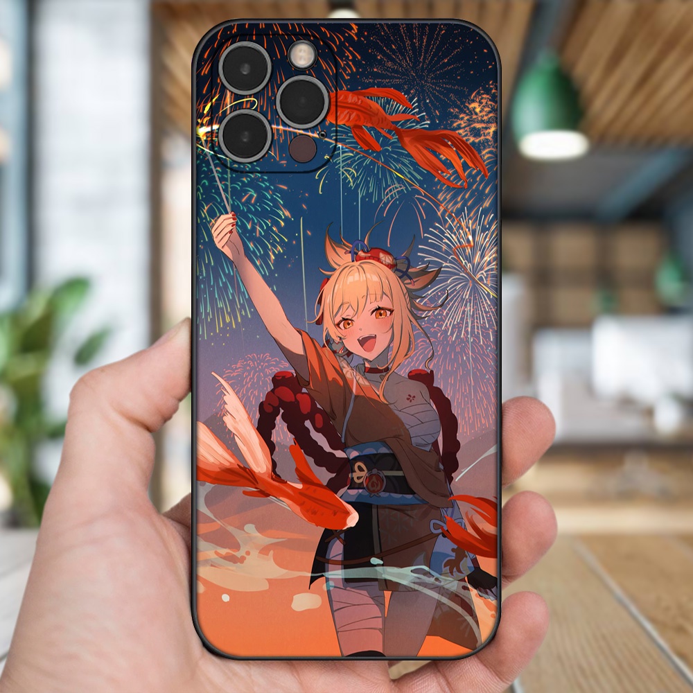Ốp lưng iPhone 12 Pro dẻo đen cạnh vuông in hình Yoimiya Genshin Impact