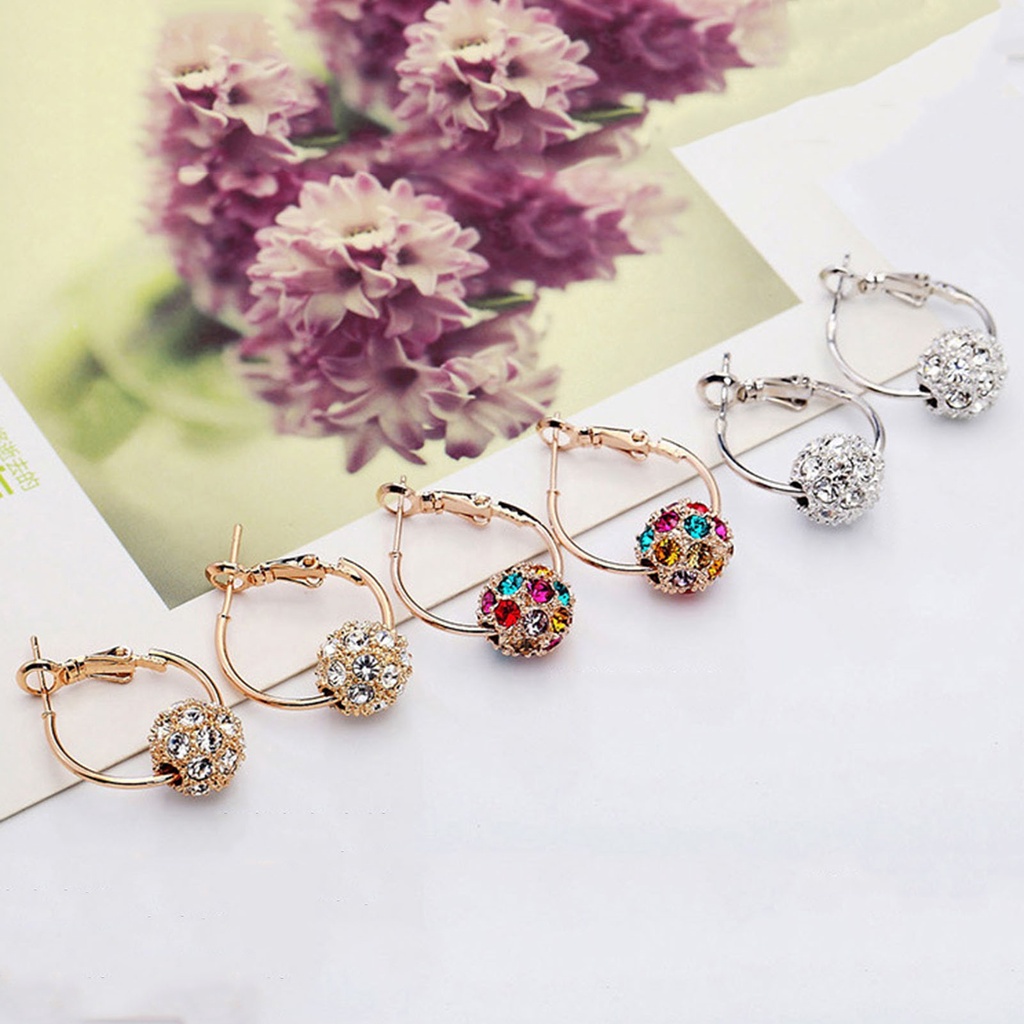 1 Đôi Bông Tai Tròn Đính Đá Nhiều Màu Cho Nữ