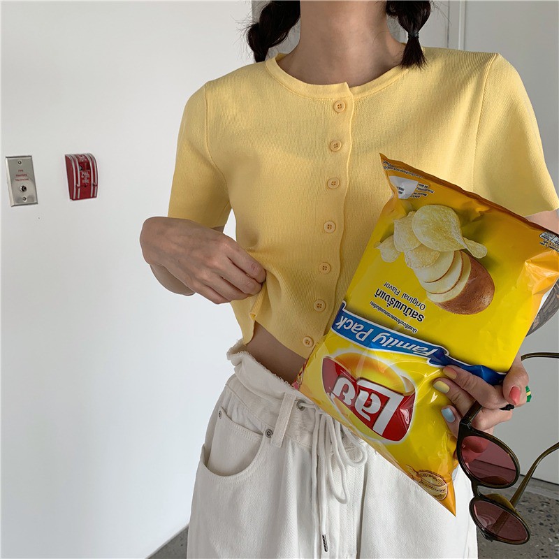 Áo croptop len dệt kim AimeiBeauty tay ngắn dễ thương | BigBuy360 - bigbuy360.vn