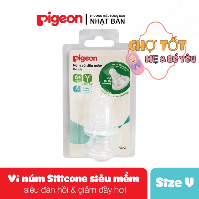 VỈ 2 NÚM VÚ PIGEON SIÊU MỀM CỔ HẸP ĐỦ SIZE S,M,L,Y