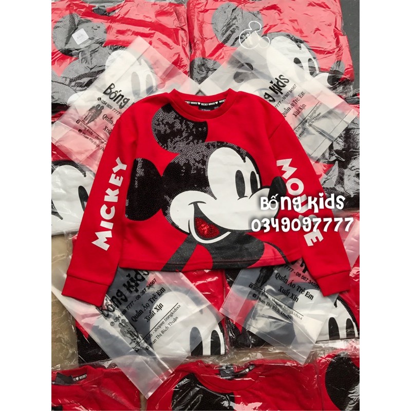 Áo Nỉ Bé Gái Mickey Sequin Đỏ PR