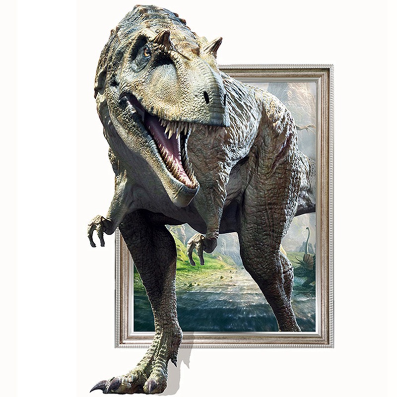 Decal dán tường hình khủng long hoạt hình 3D ấn tượng