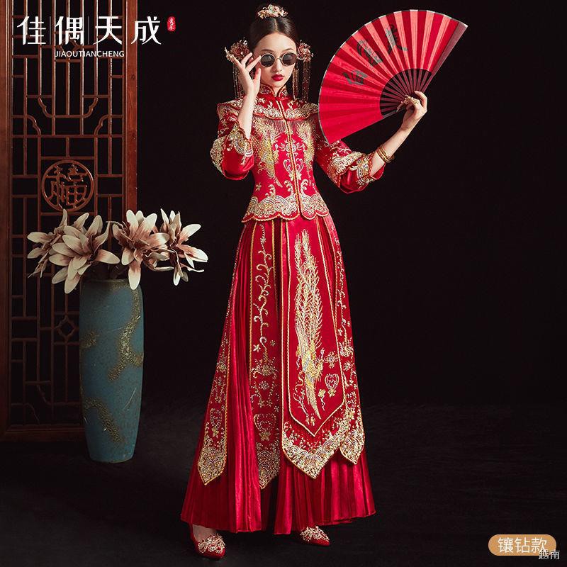 ❁✹Xiuhe váy cô dâu 2021 tân hôn mùa xuân Trung Quốc áo dài rồng phượng trình diễn cưới kimono phong cách