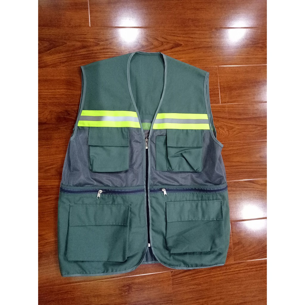 Áo phản quang khoác kaki phối lưới 3 kéo 6 túi