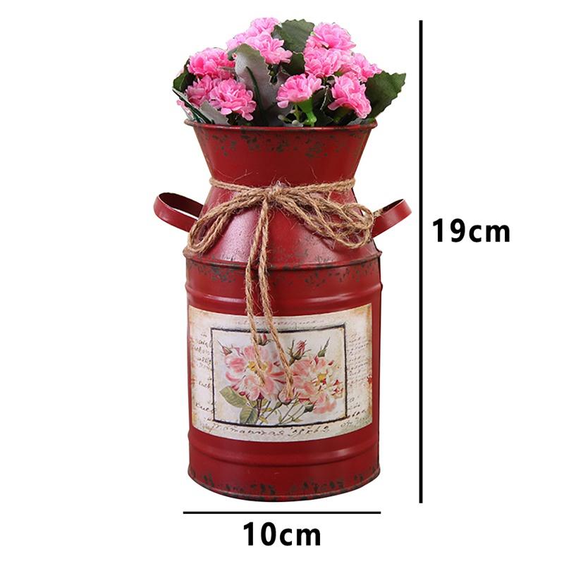 Chậu hoa bằng sắt màu xanh lá trang trí nhà phong cách đồng quê cổ điển