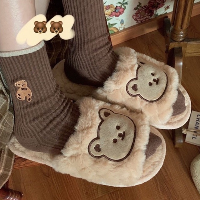 Dép đi trong nhà hình gấu đáng yêu hở mũi, Dép bông đi trong nhà hở mũi đáng yêu