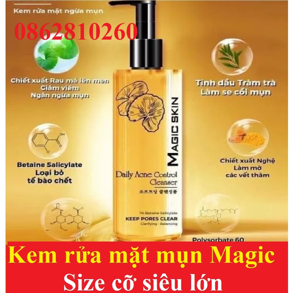 Kem rửa mặt ngừa mụn Daily Acne Control Cleanser Magic Skin chiết xuất rau má và tràm trà