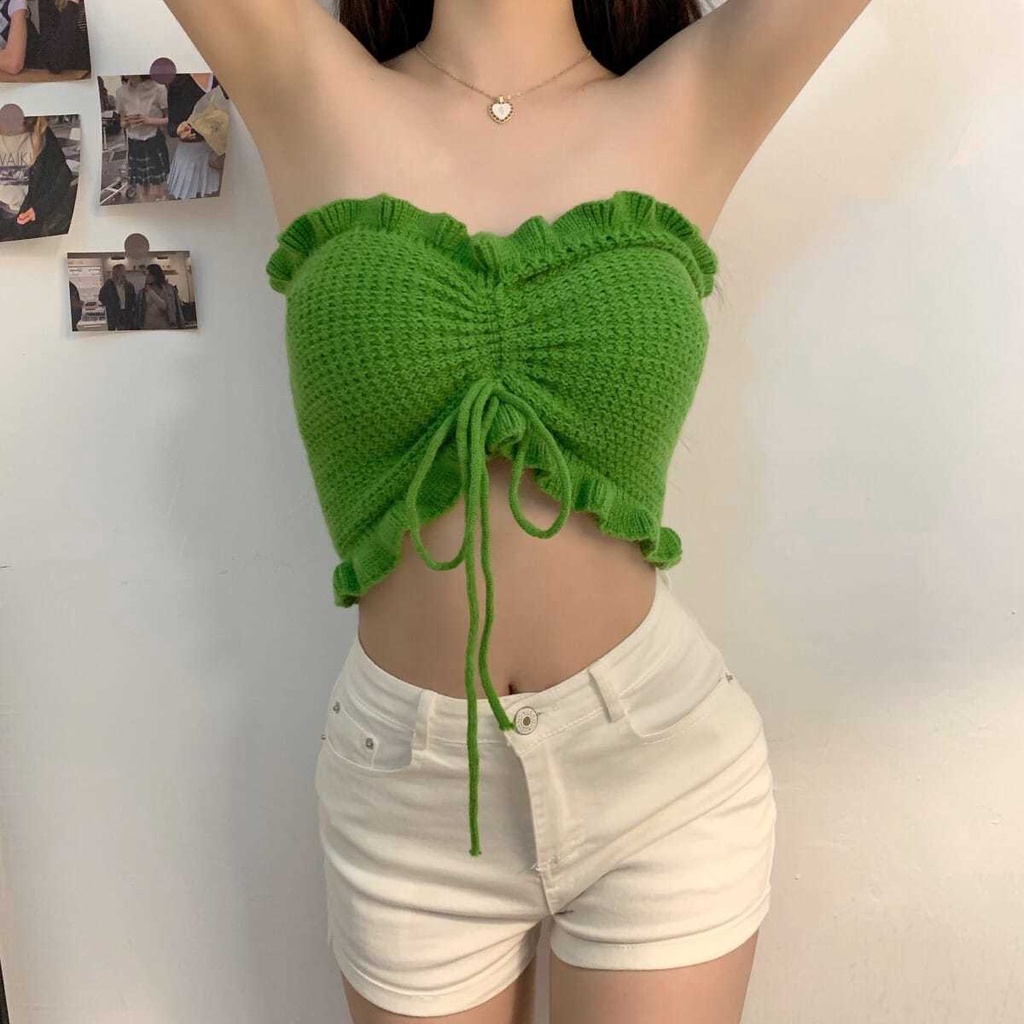 Áo Lửng Hở Vai Phối Dây Rút Thời Trang Mùa Hè Quyến Rũ Cho Nữ