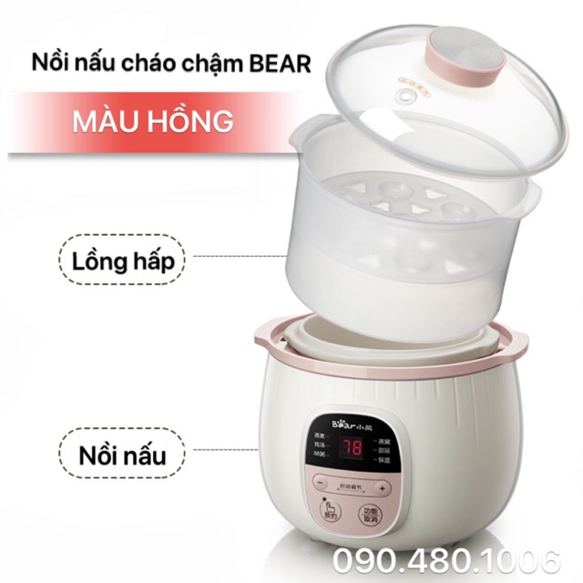 (TLY NGHỈ BÁN) NỒI NẤU CHÁO CHẬM BEAR CÓ HẸN GIỜ 0,8L